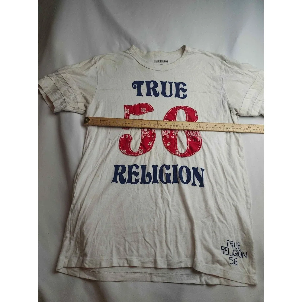 True Religion Mens T-Shirt White Paisley 56 Graphic Jersey Style Size Large USA